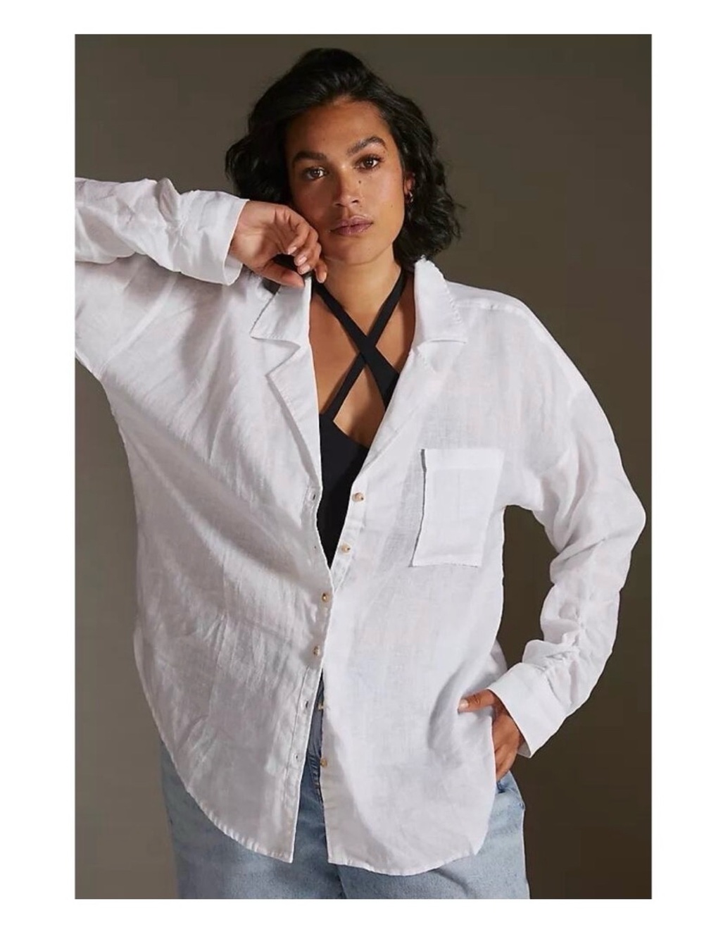 Maeve by Anthropologie White Linen Beach Coverup Slouchy Button Up XS